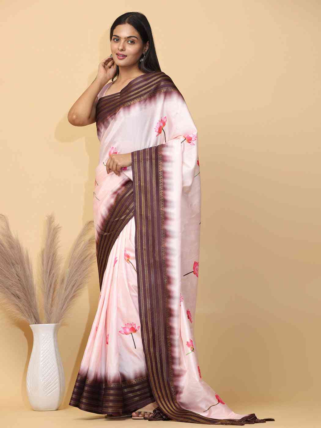 Peach Colour Soft Silk Pichwai Digital Print Saree