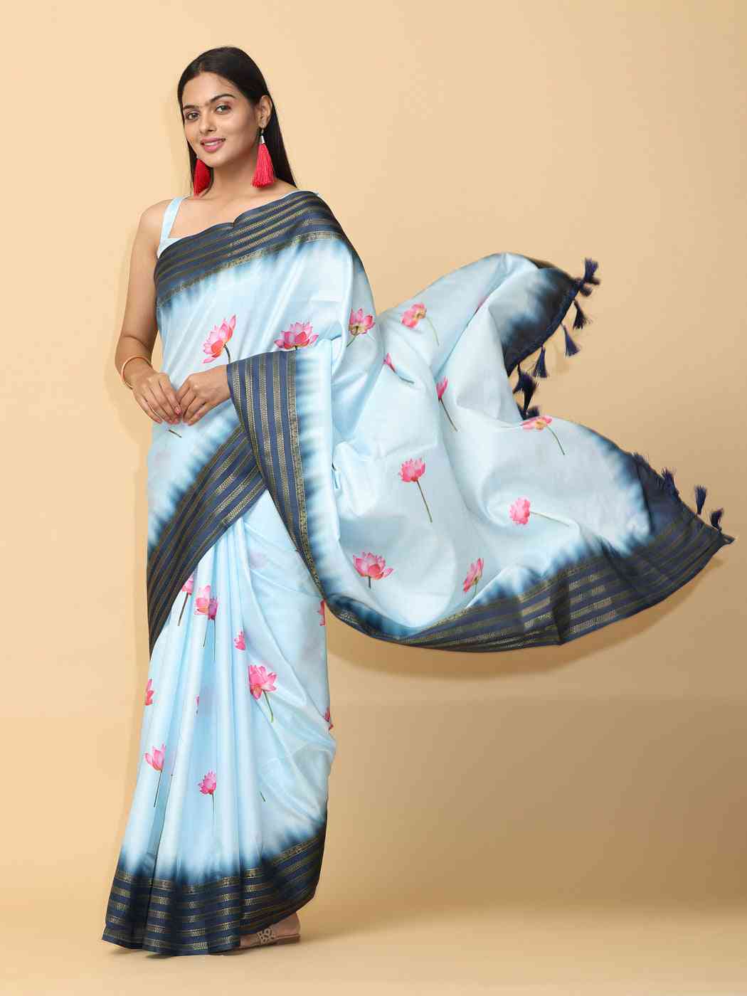Blue Colour Soft Silk Pichwai Digital Print Saree