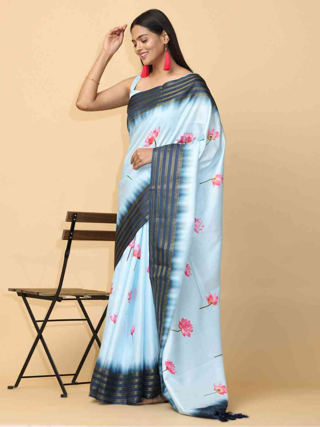 Blue Colour Soft Silk Pichwai Digital Print Saree