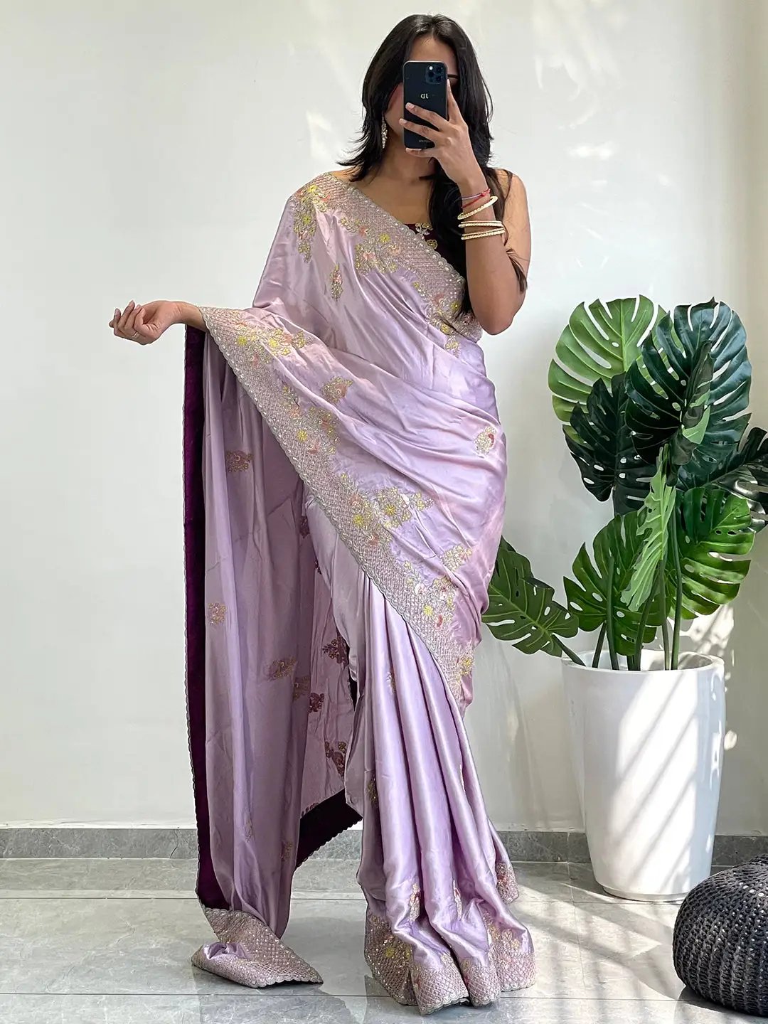 Silk Embroidered Saree With Multy Zari And Thred Work Border by My Store