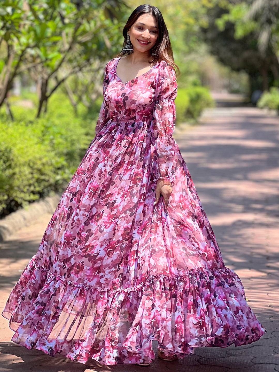 Wine Floral Bundl Print Dress