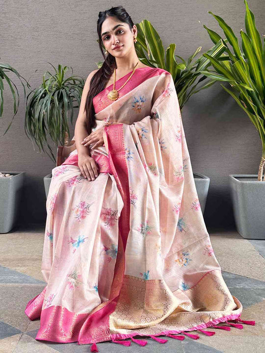Peach Colour Digital Flower Print Kota Silk Saree by My Store