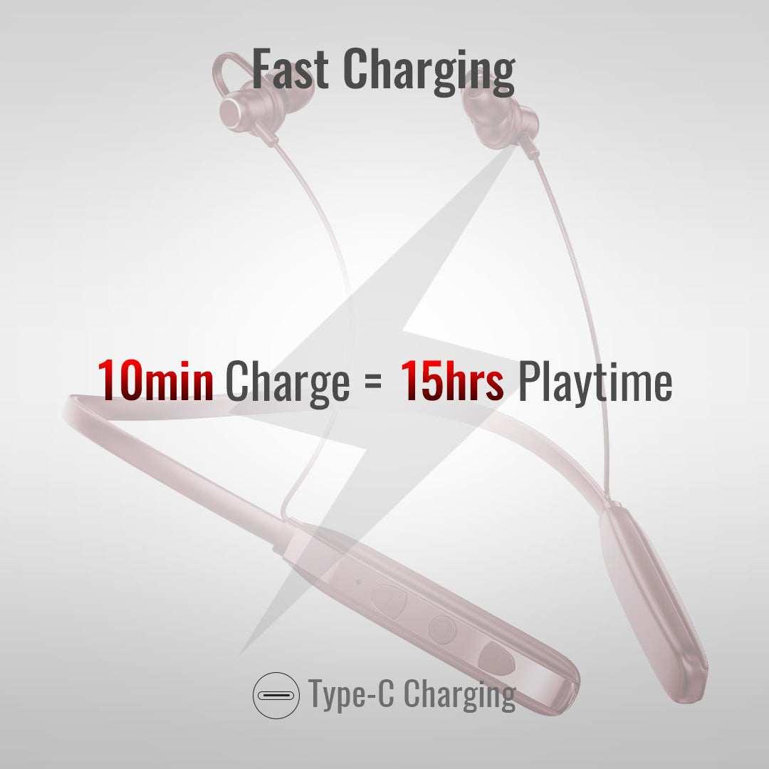 TecSox Verve Bluetooth Neckband | Metallic Touch + High Bass