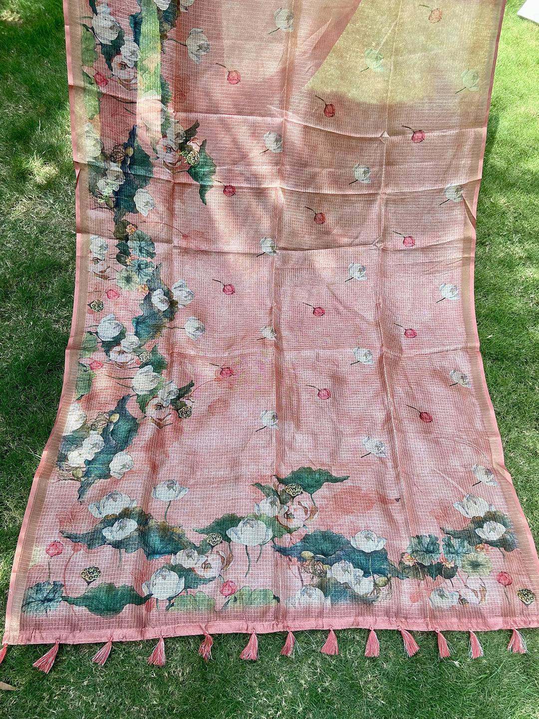 Bollywood Muvel Soft Kota Doriya Silk Saree With Flower Print by My Store