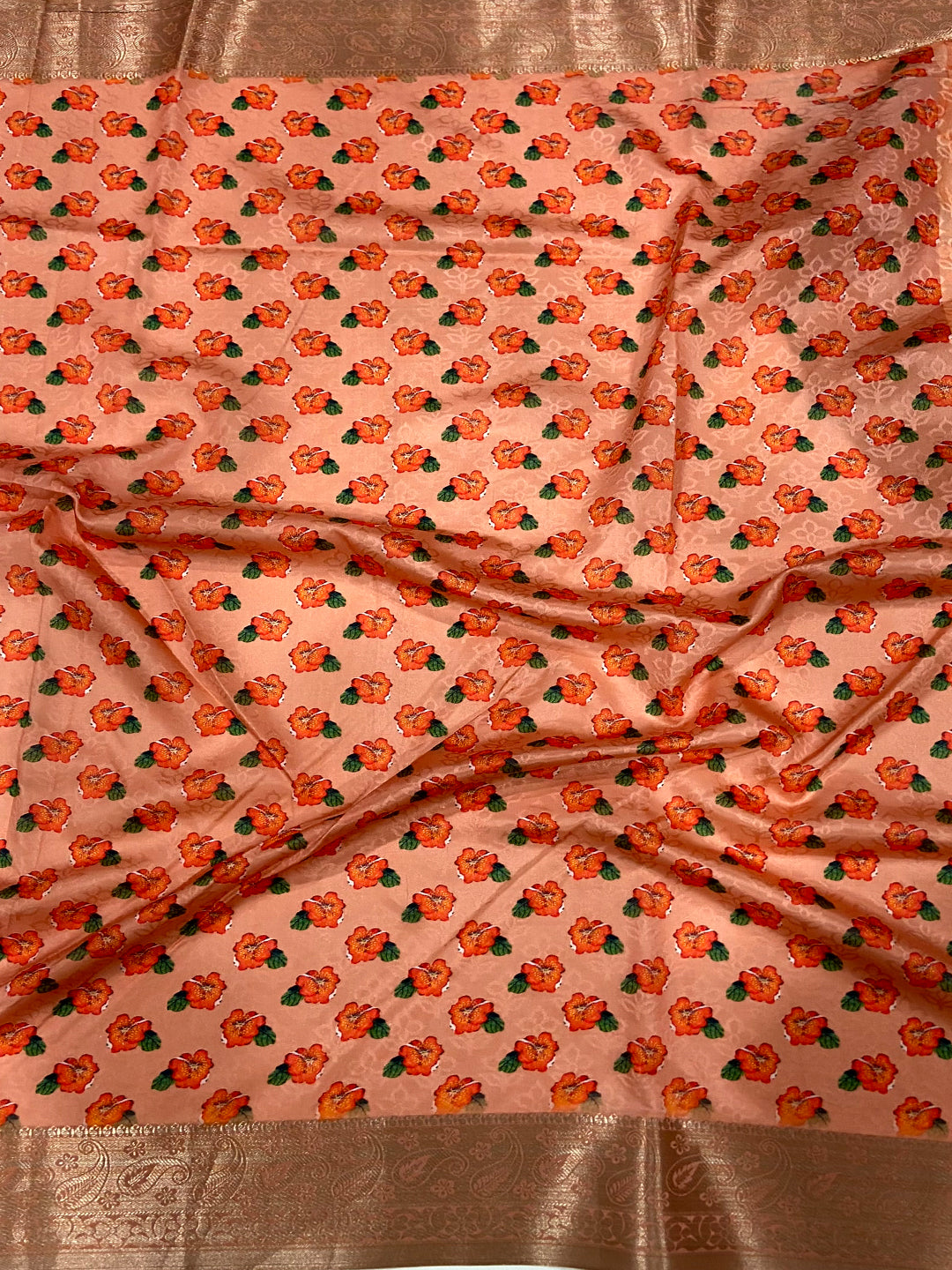 Peach Soft Organza Silk Floral Saree by My Store