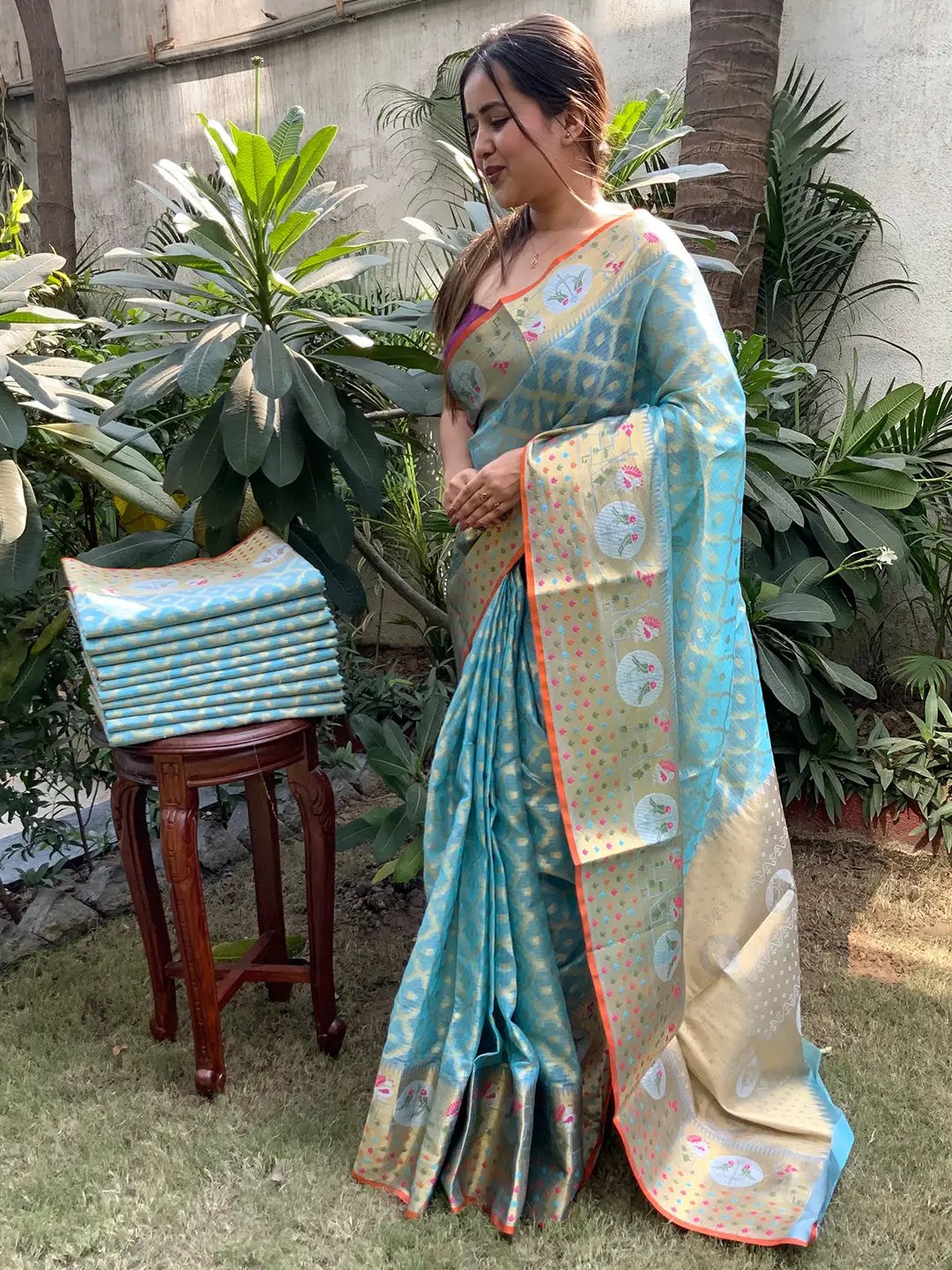 Stunning Kota Doria Soft Silk Minakari Patola Weaving Saree
