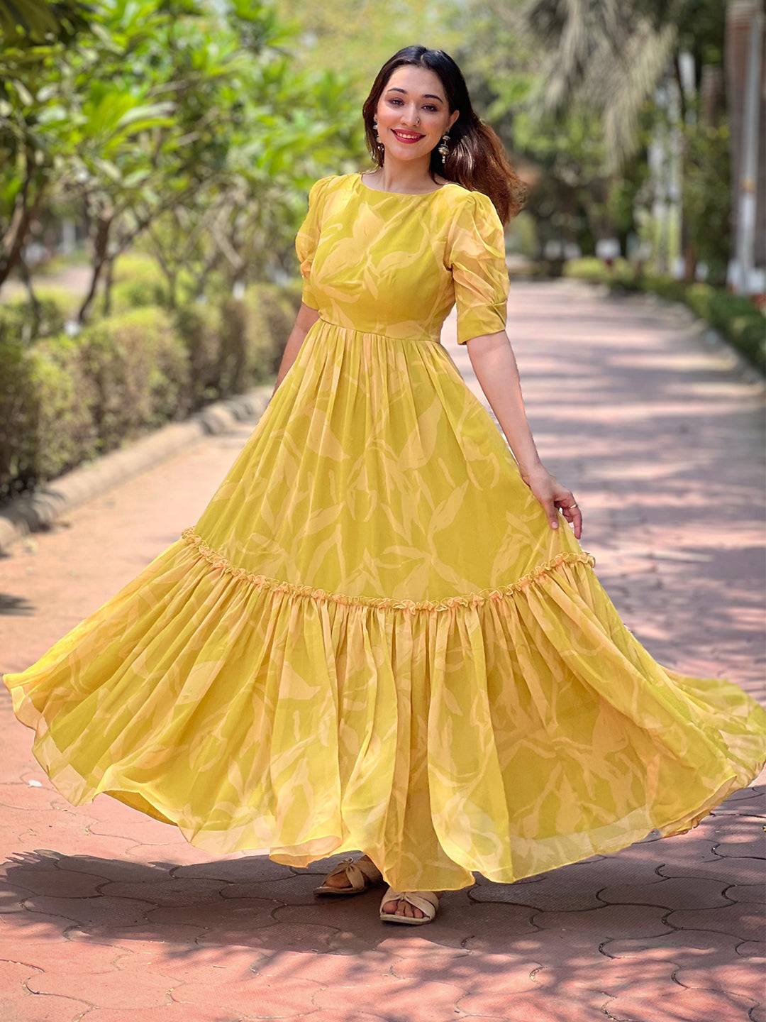 Lime Yellow Abstract Print Dress by My Store