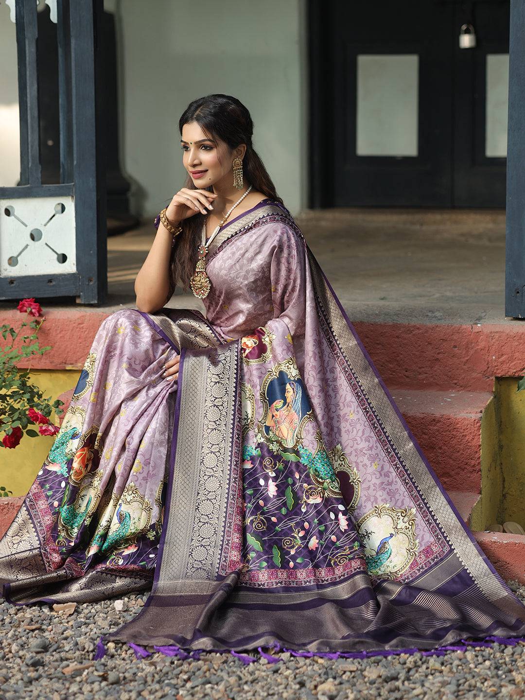 Pure Viscose Dola Silk Saree With Zari Weaving Pallu In Light Purple Colour - Luxe by My Store
