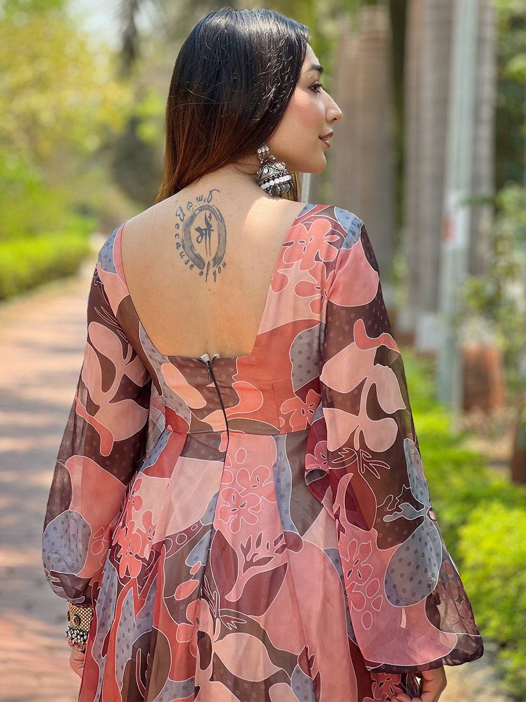 Coffee Brown Abstract Print Dress by My Store