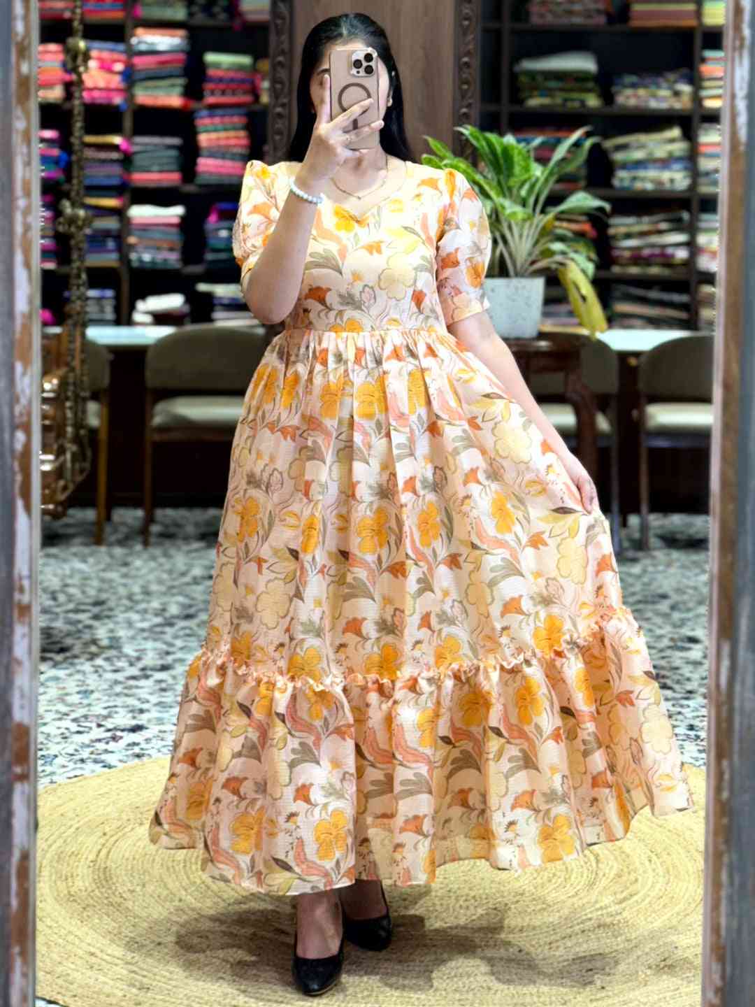 Light Yellow Floral Print Midi Dress by My Store
