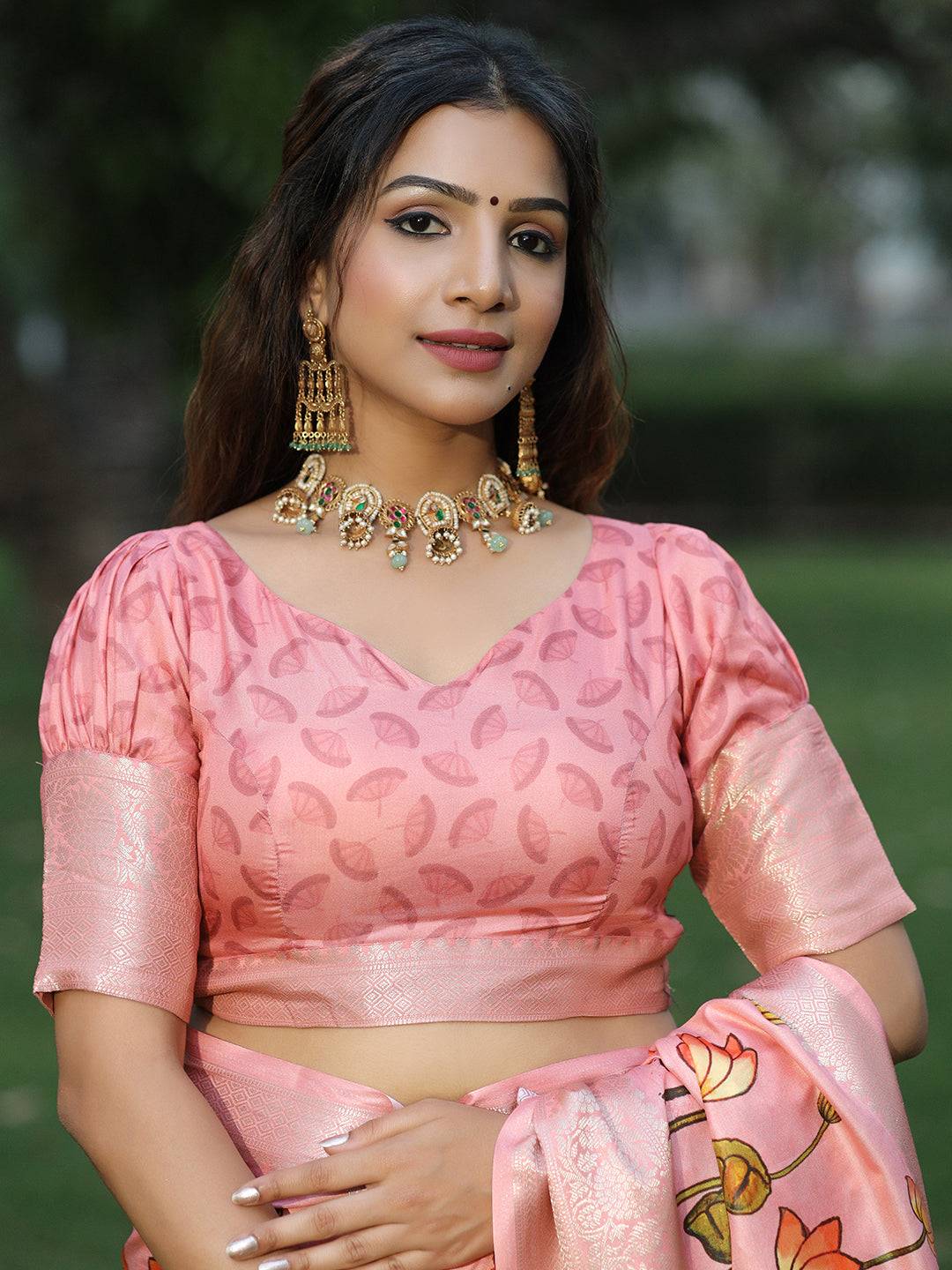 Pink Pure Viscose Dola Silk Saree With Pichwai And Mughal Print - Luxe by My Store