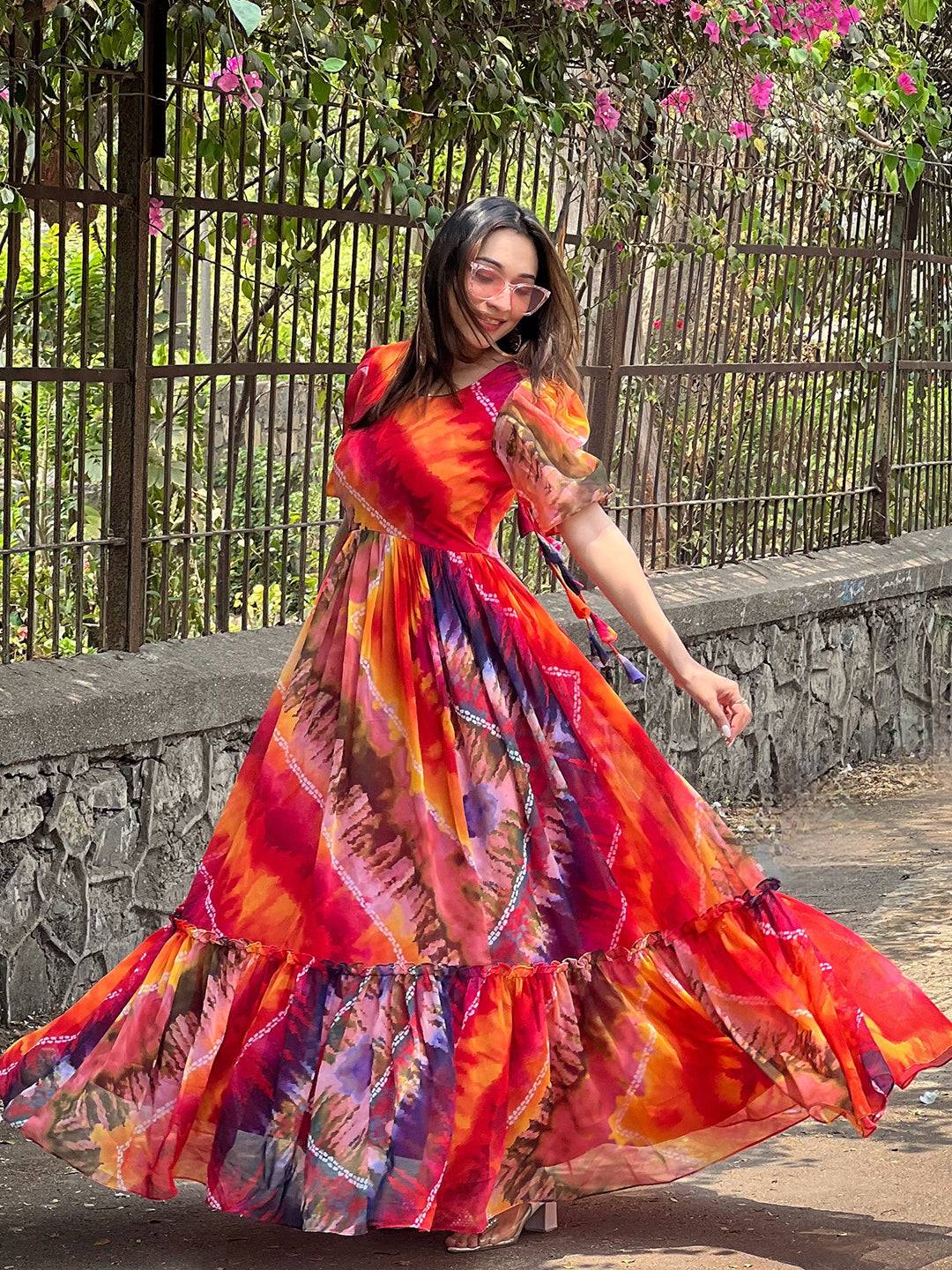 Multi Batik Bandhej Dress by My Store