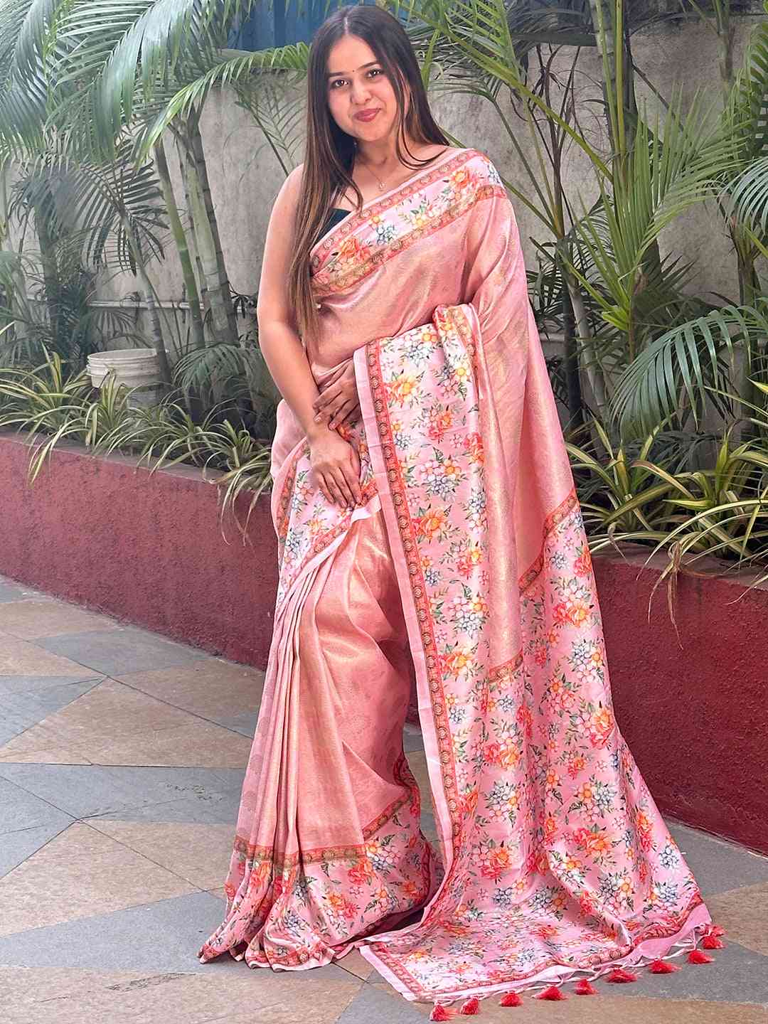 Self Zari Kanjivaram Weaving With Print Saree by My Store