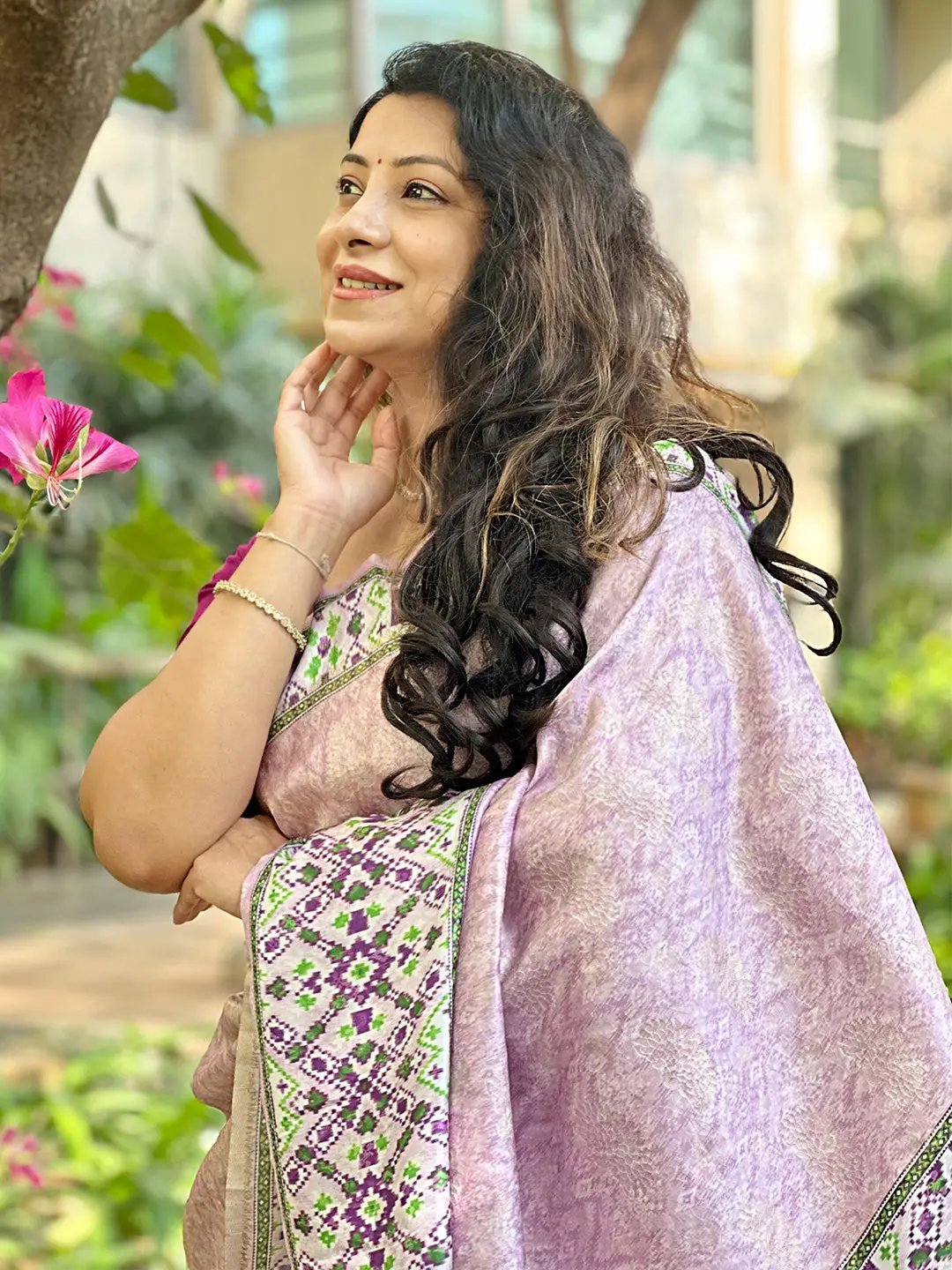 Kanjivaram Weaving Pink Colour Patola Print Saree by My Store