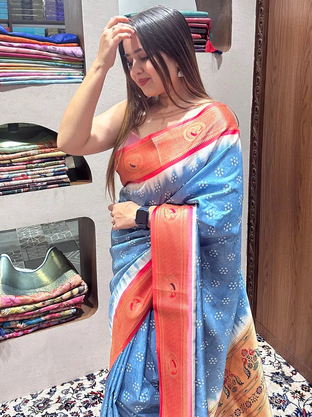 Exclusive Paithani Minakari Pallu With Bandhej Print Saree by My Store