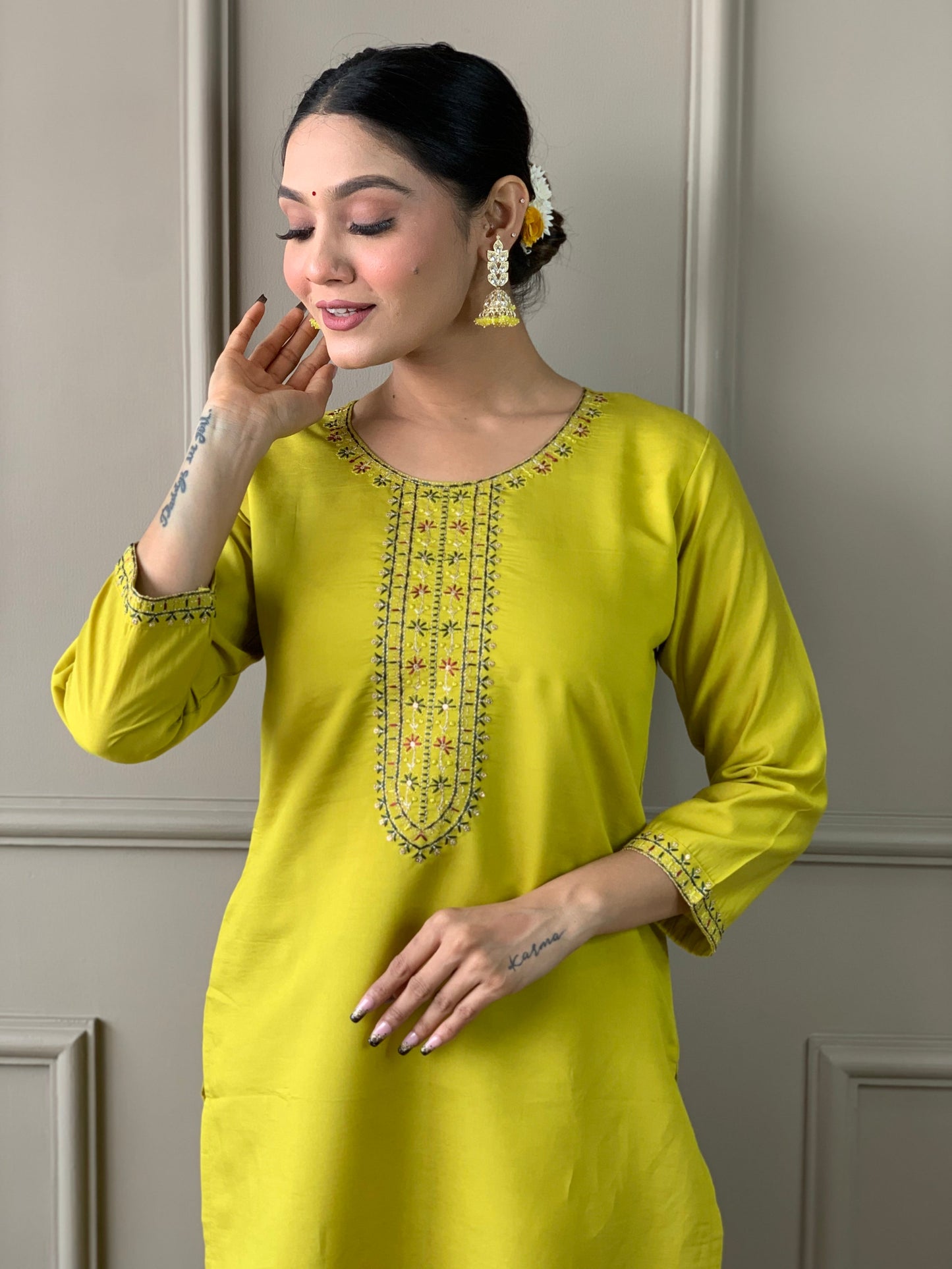 Designer Viscos Yellow Kurta Set