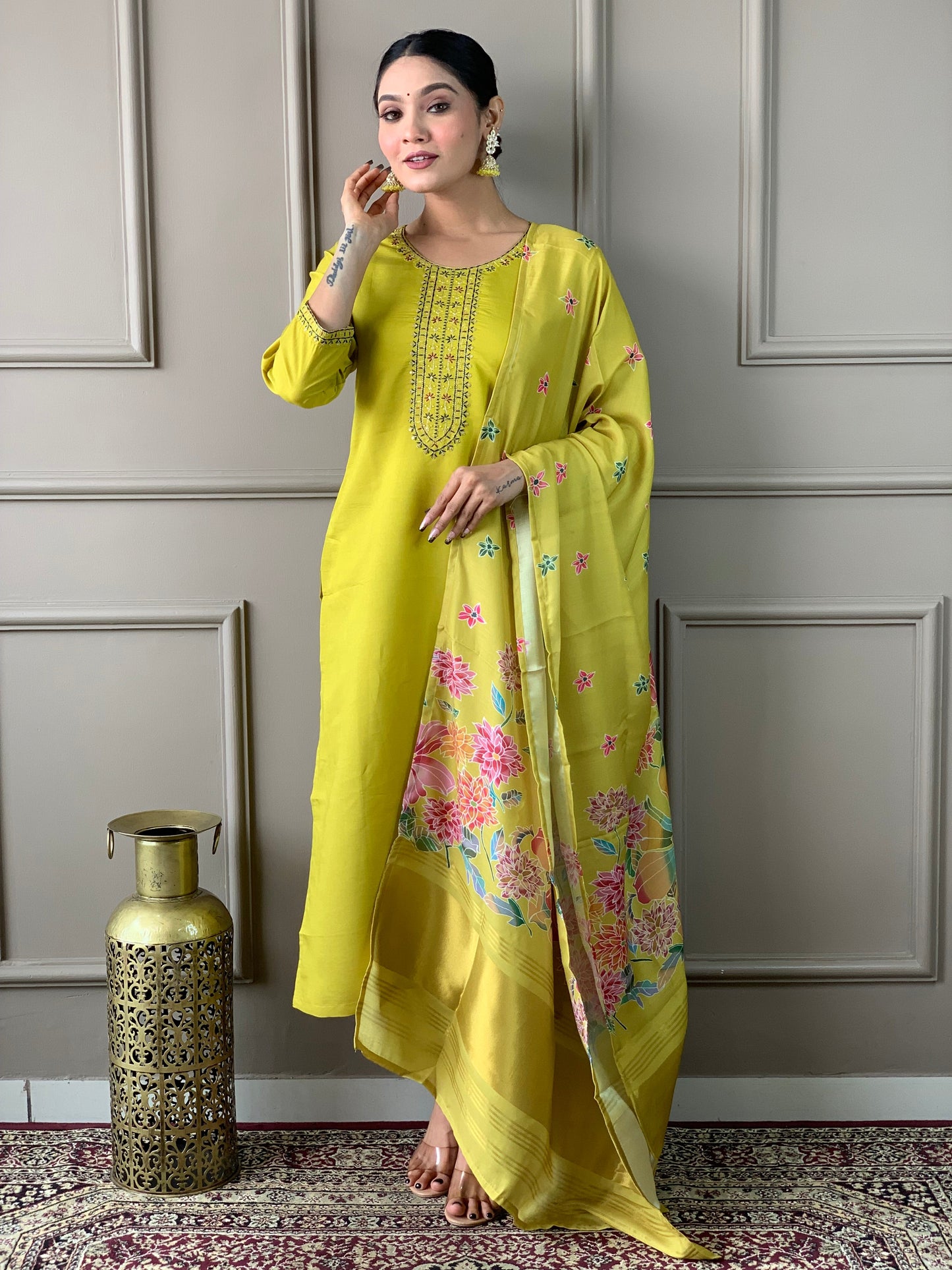 Designer Viscos Yellow Kurta Set
