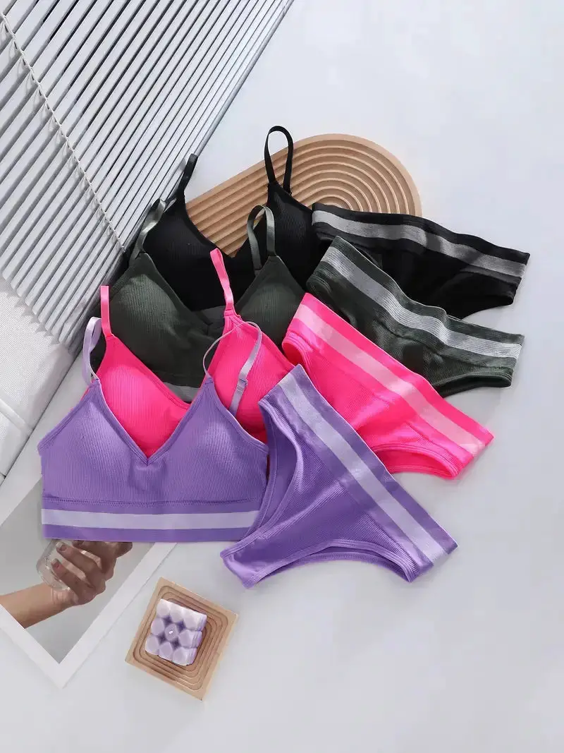 Women's Lightly Padded Wire Free Bra Panty Lingerie Set for Girl's Combo (Pack of 4) - My Store
