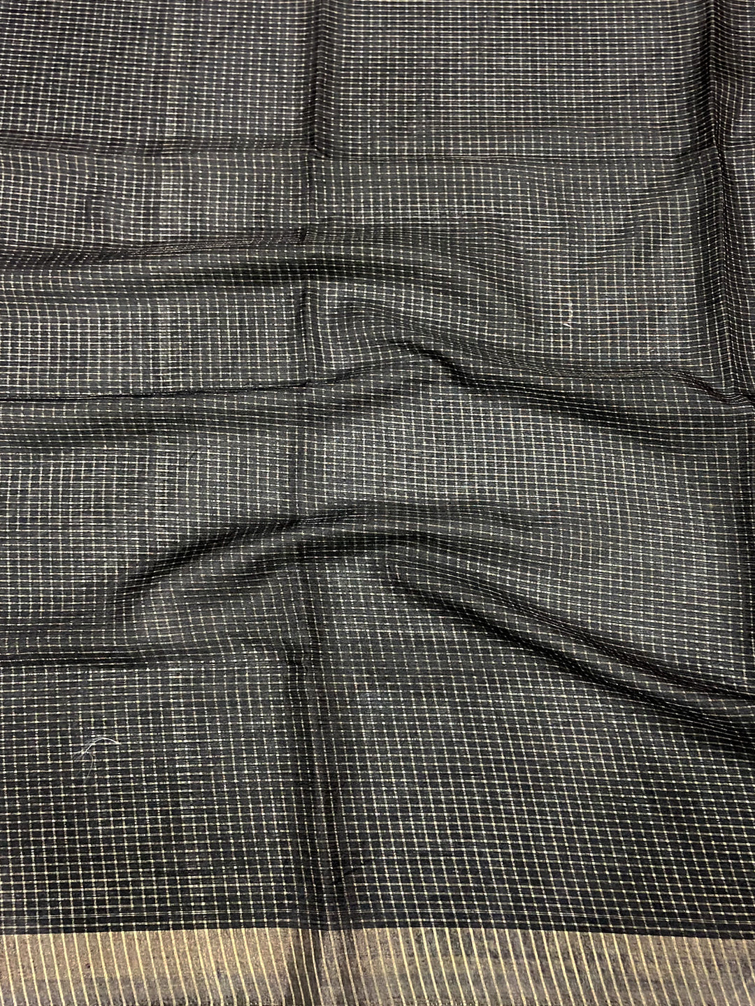 Kalamkari Black Check Tissue Chanderi Saree