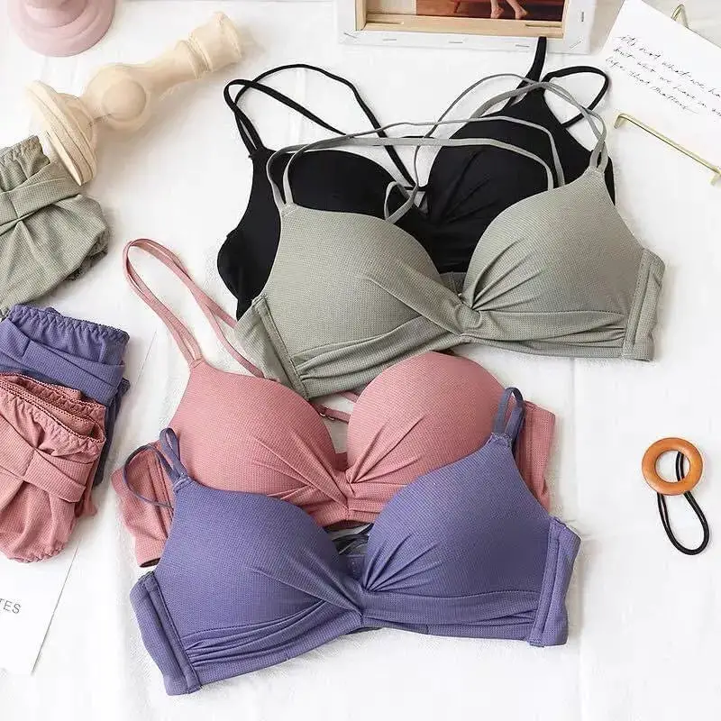 Women's Lightly Padded Wire Free Bra Panty Lingerie Set for Girl's Combo (Pack of 4) - My Store