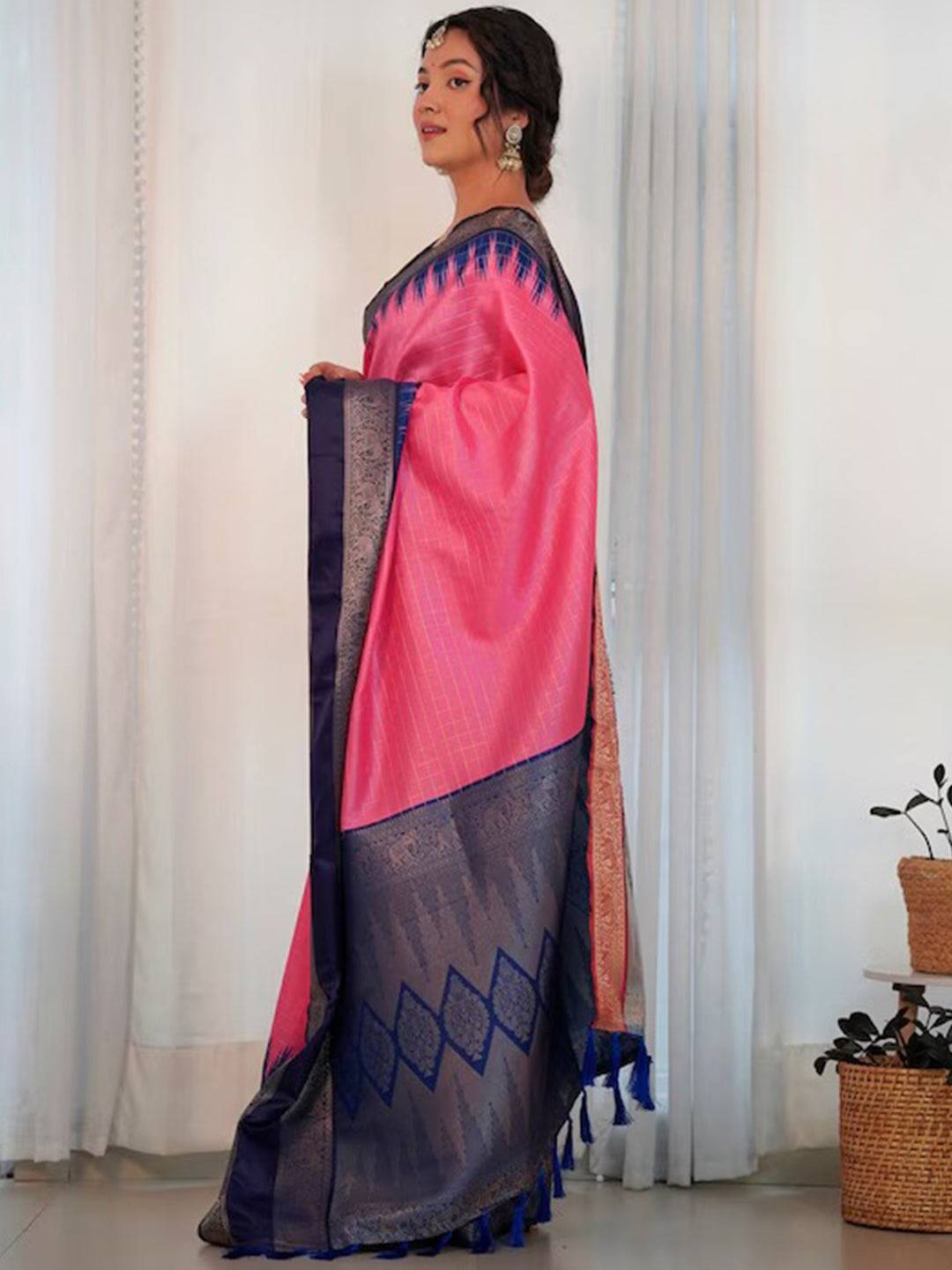 Pink Colour Banarasi Soft Silk Gadwal Pattu Zari Weaving Party Wear Saree by My Store