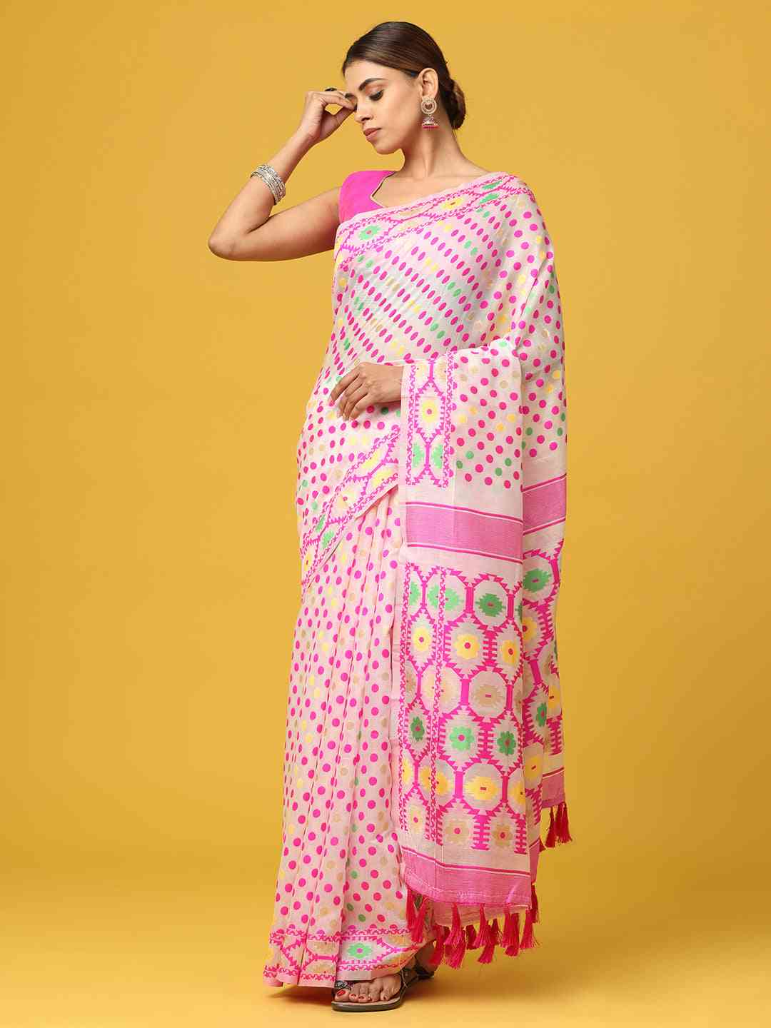 Light Pink Dhakai Jamdani Saree by My Store