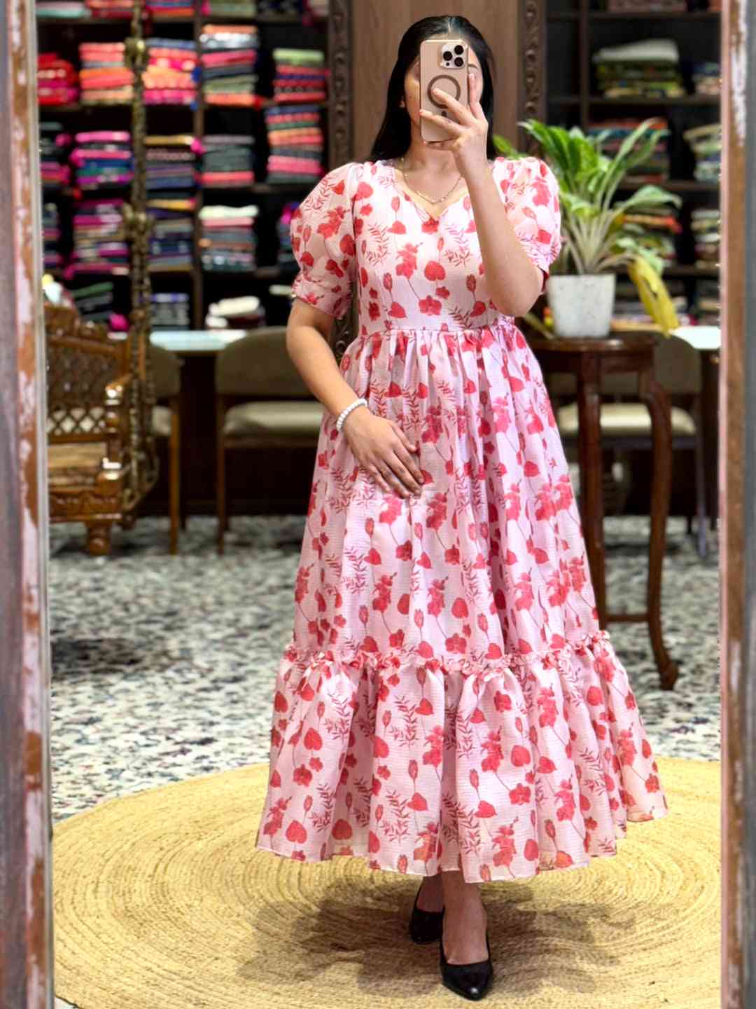 Light Pink Floral Print Midi Dress by My Store