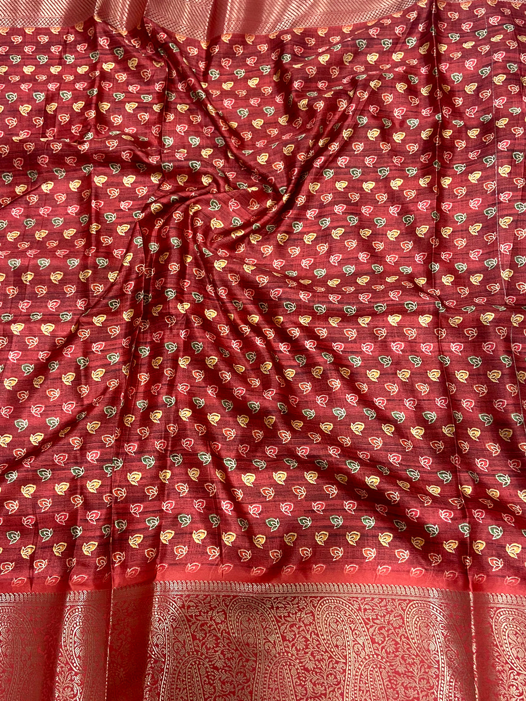 Multi Cherry Satin Kalamkari Saree by My Store