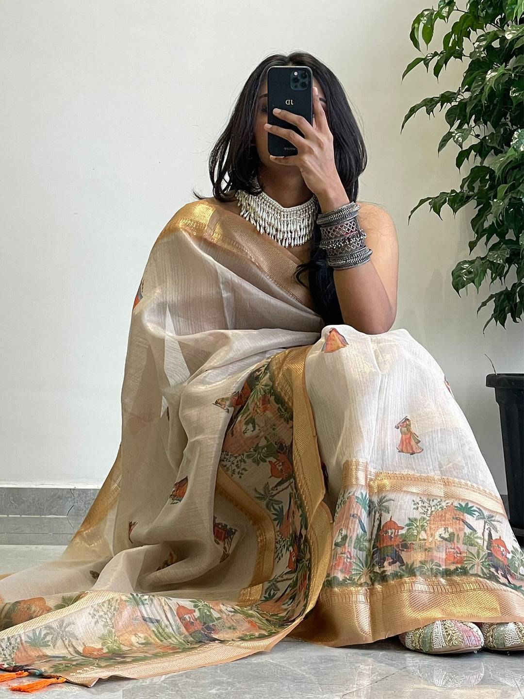 Exclusive Soft Gold Zari Tissue Digital Print Saree by My Store