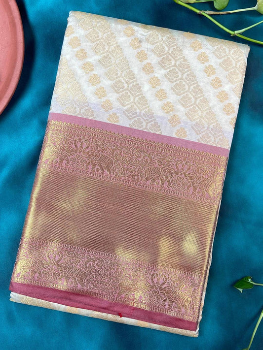 Ivory Kanjivaram Zari Checks Saree by My Store