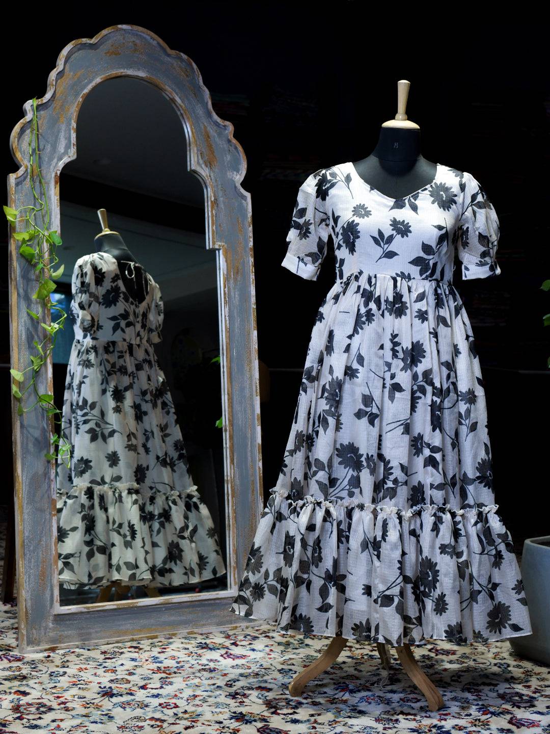 Pearl White Puff Sleeves Dress by My Store