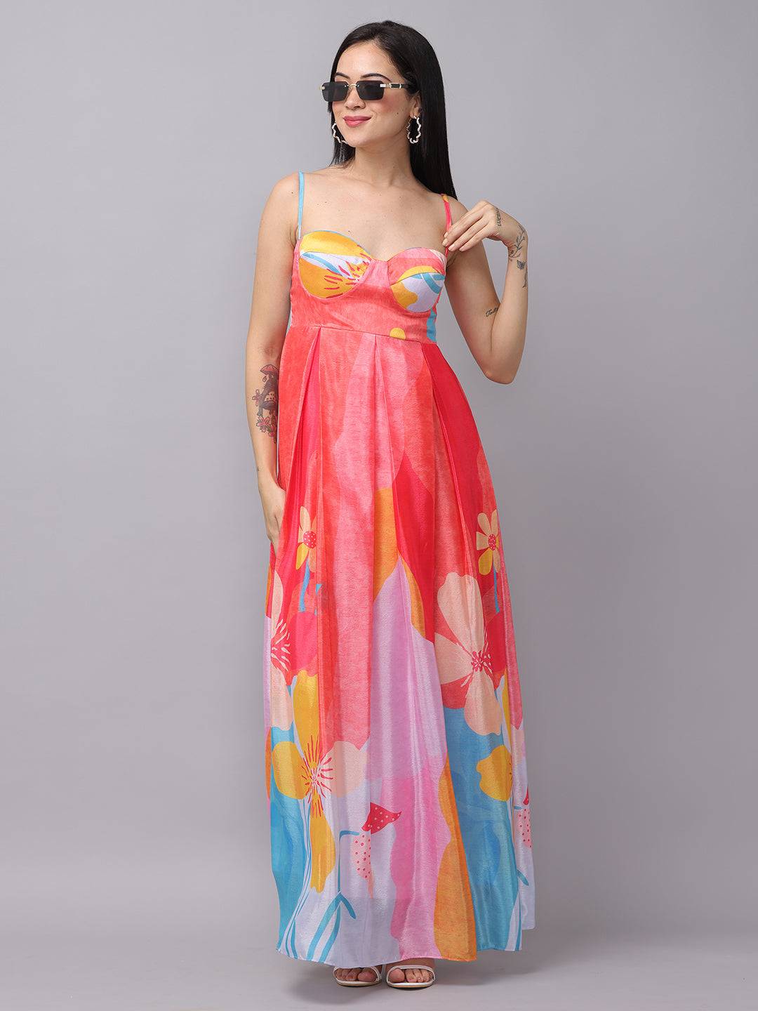 Rose Pink Sweetheart Neck Dress by My Store