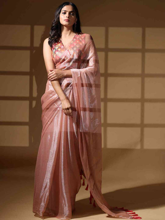 Peach Colour Chiffon Dual Tone Party Wear Design Saree by My Store