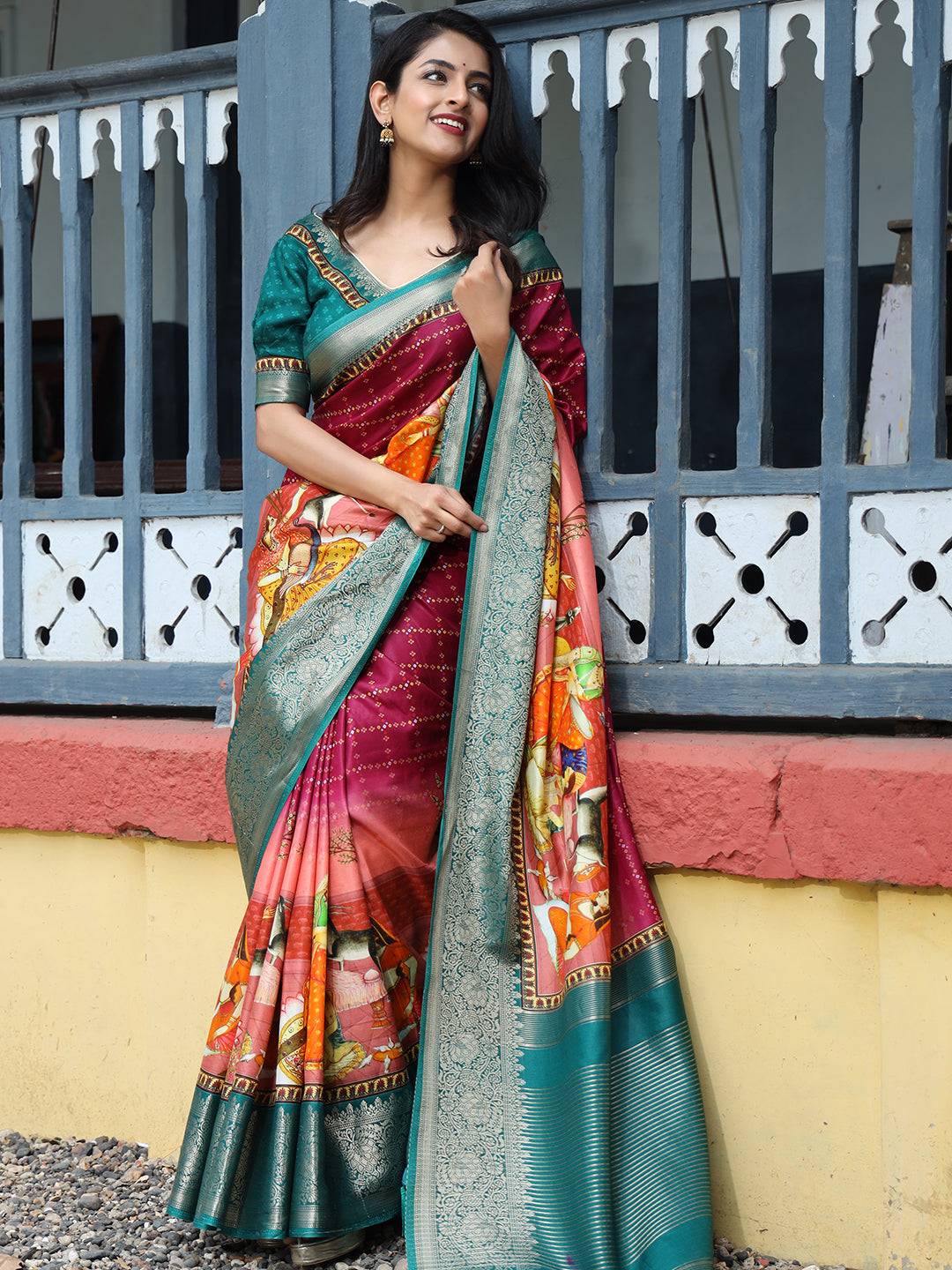 Rani Pure Viscose Dola Silk Saree with Exquisite Bhandhej Print - Luxe by My Store
