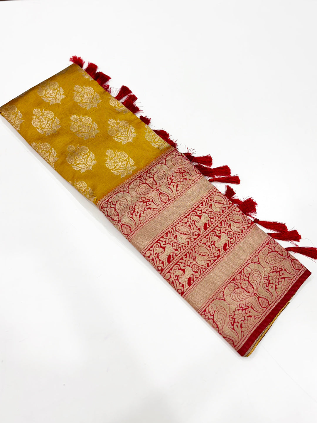 Mustard Yellow Woven Design Banarasi Saree by My Store