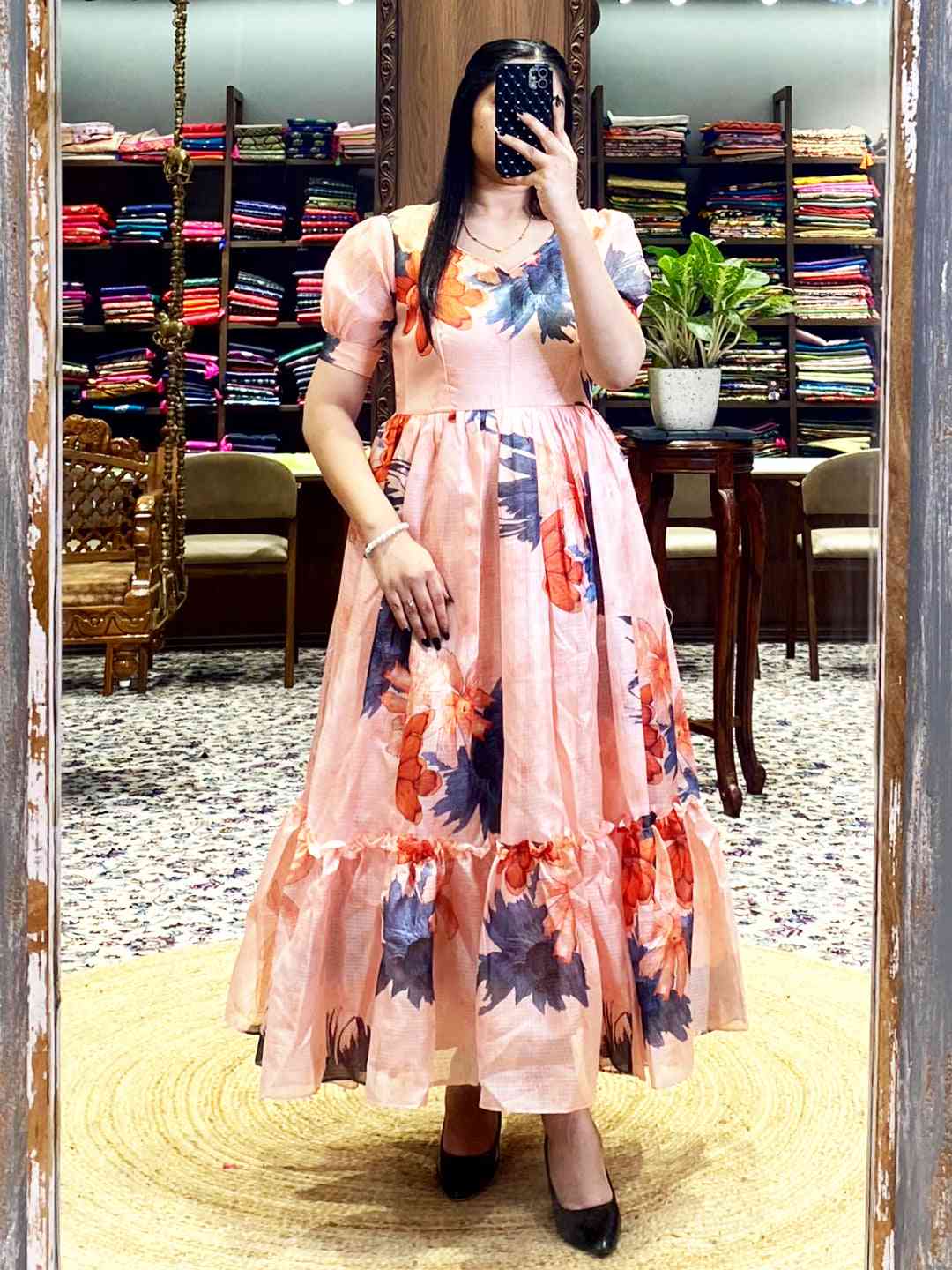 Pastel Peach Floral Print Midi Dress by My Store