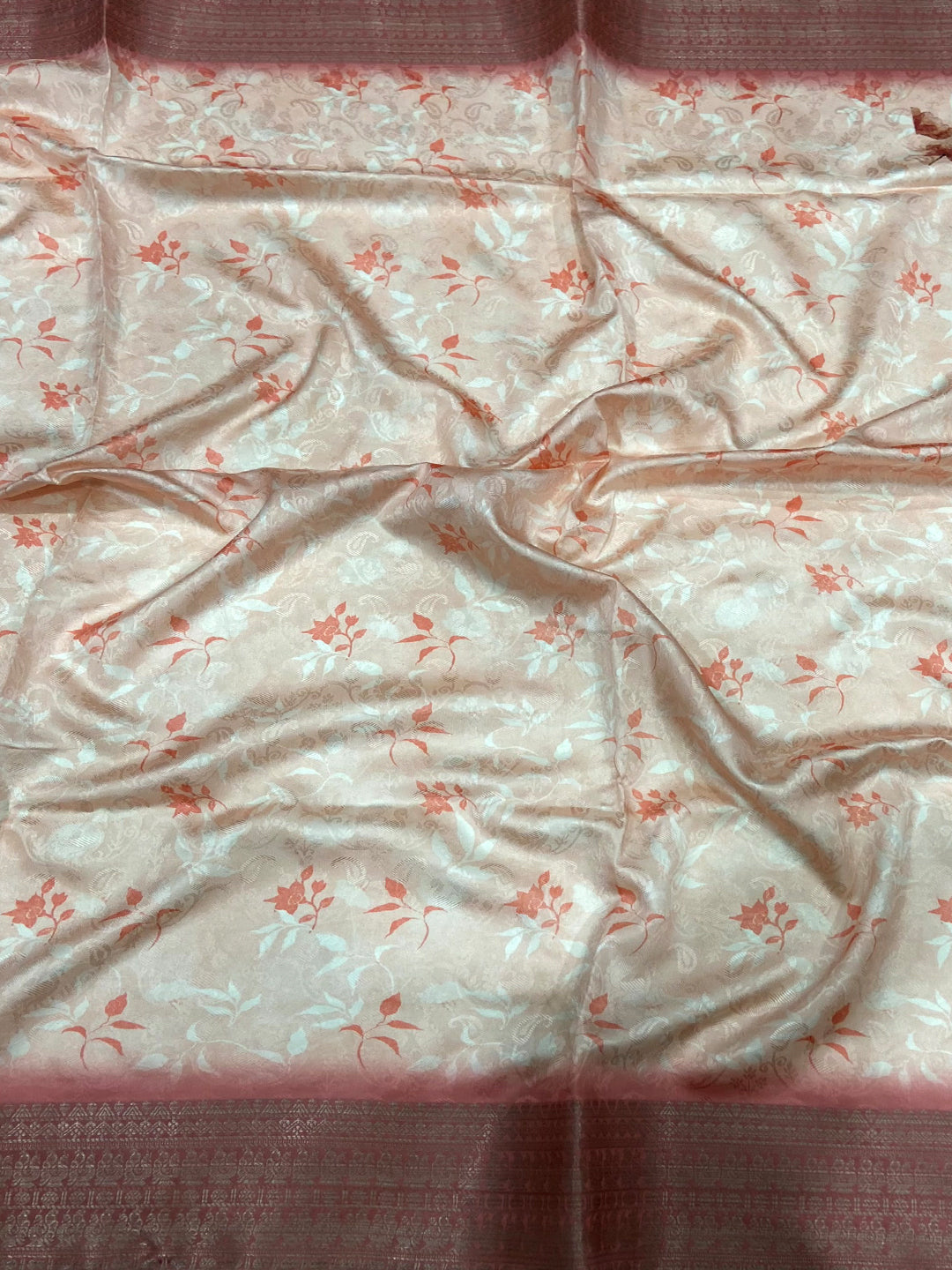Peach Digital Print Soft Dola Silk Saree by My Store