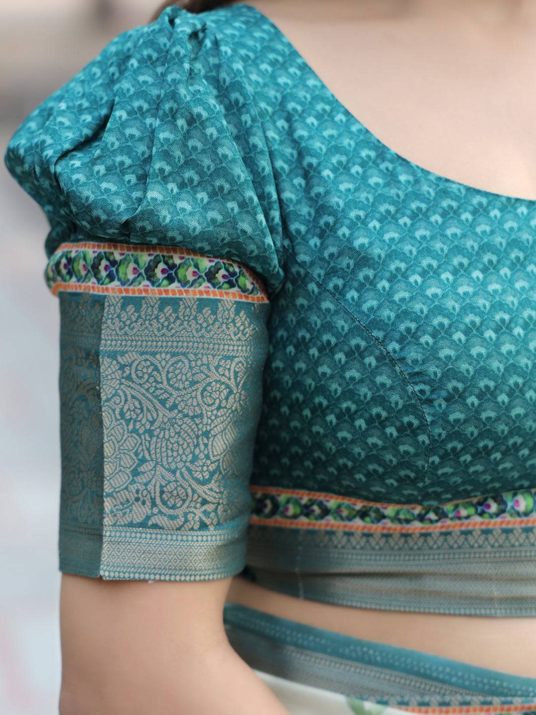 Light Green Colour Phulkari Design Zari Weaving Pallu Saree - Luxe by My Store