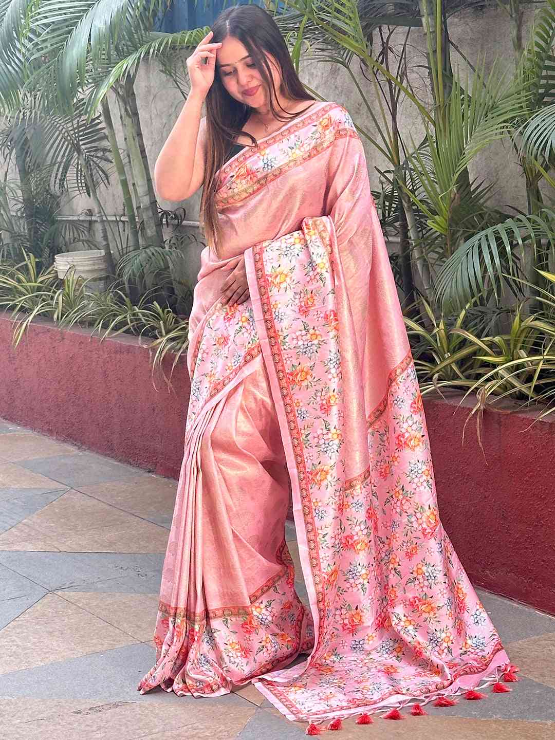 Self Zari Kanjivaram Weaving With Print Saree by My Store