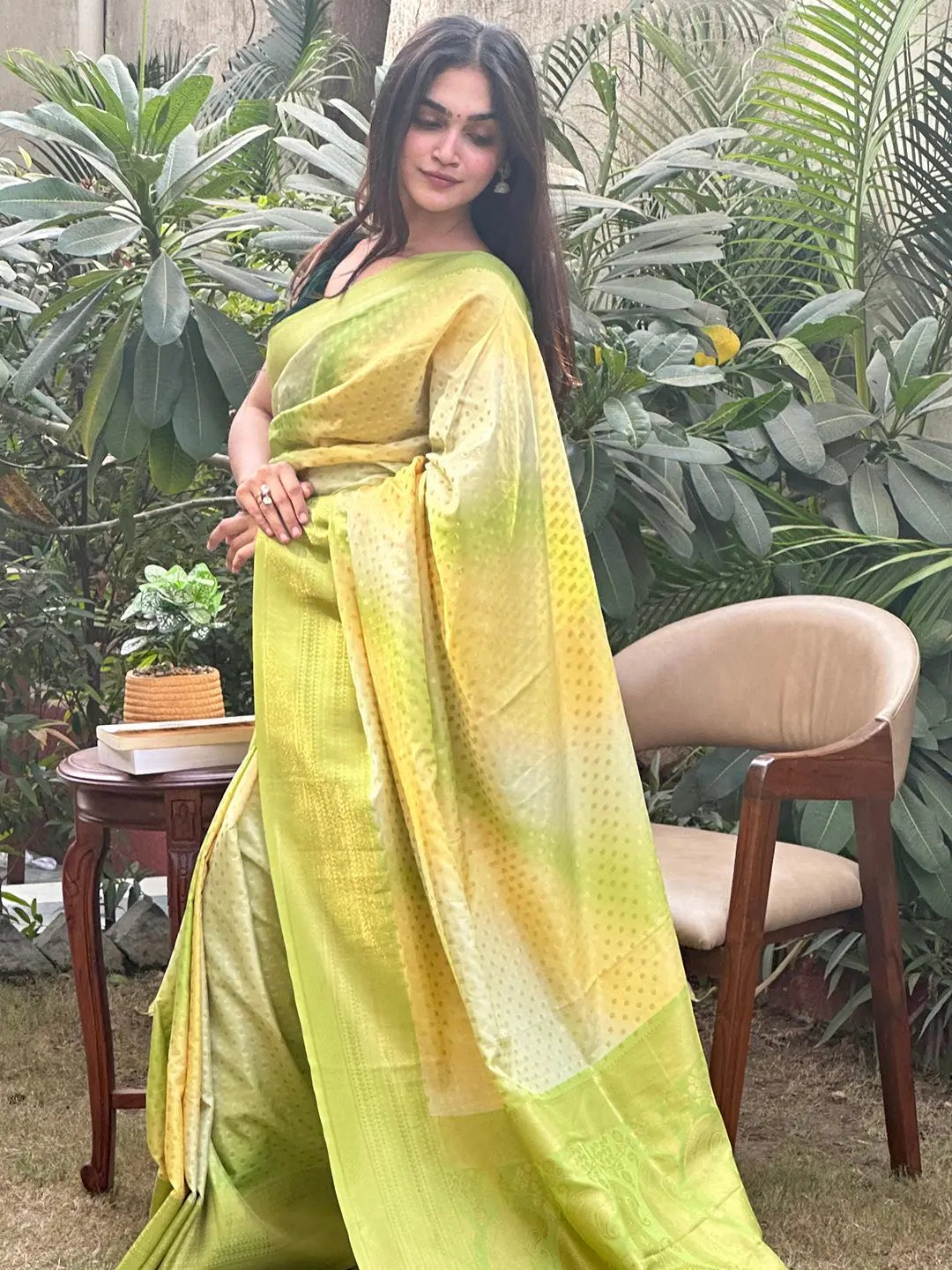 Soft Silk Banarasi Ombre Print Party Wear Saree by My Store