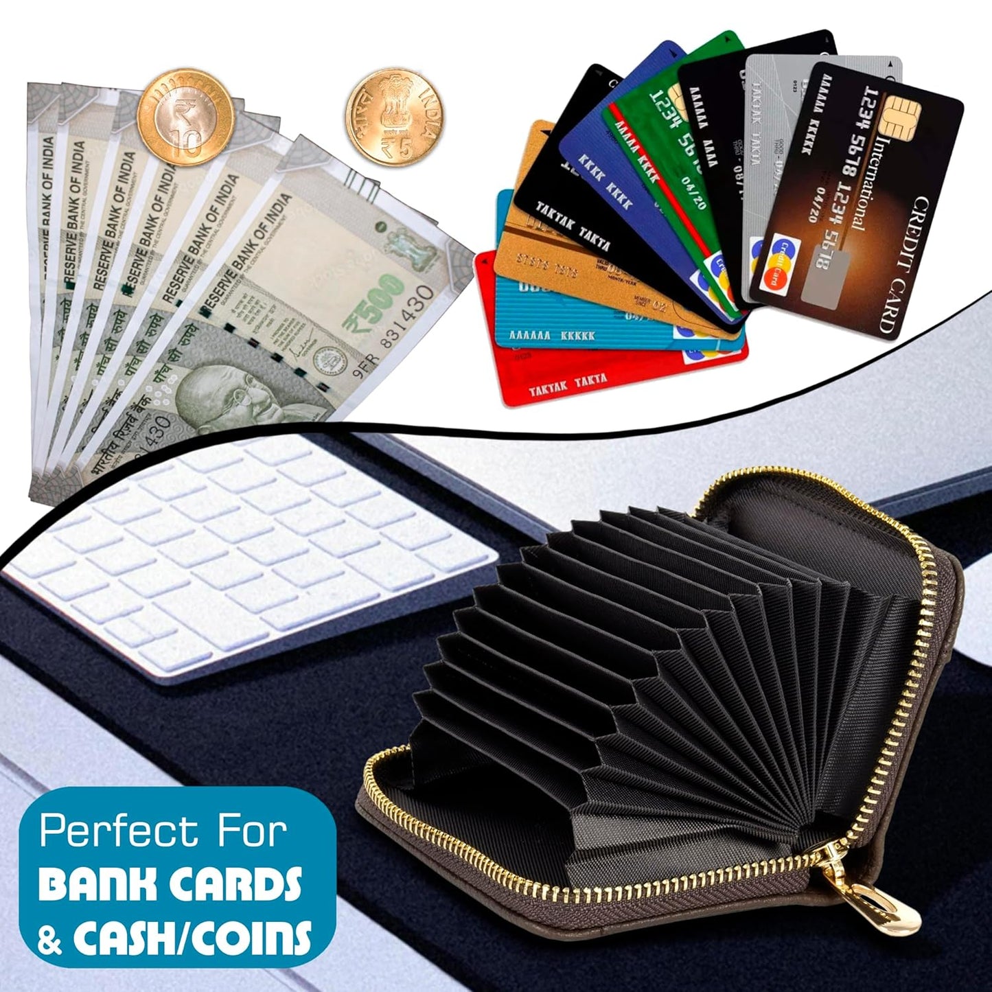 Storite - 12 Slot RFID PU Leather Card Holder Wallet with Zipper for Men & Women