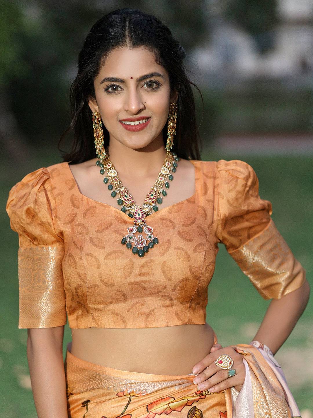Peach Pure Viscose Dola Silk Saree With Pichwai And Mughal Print - Luxe by My Store