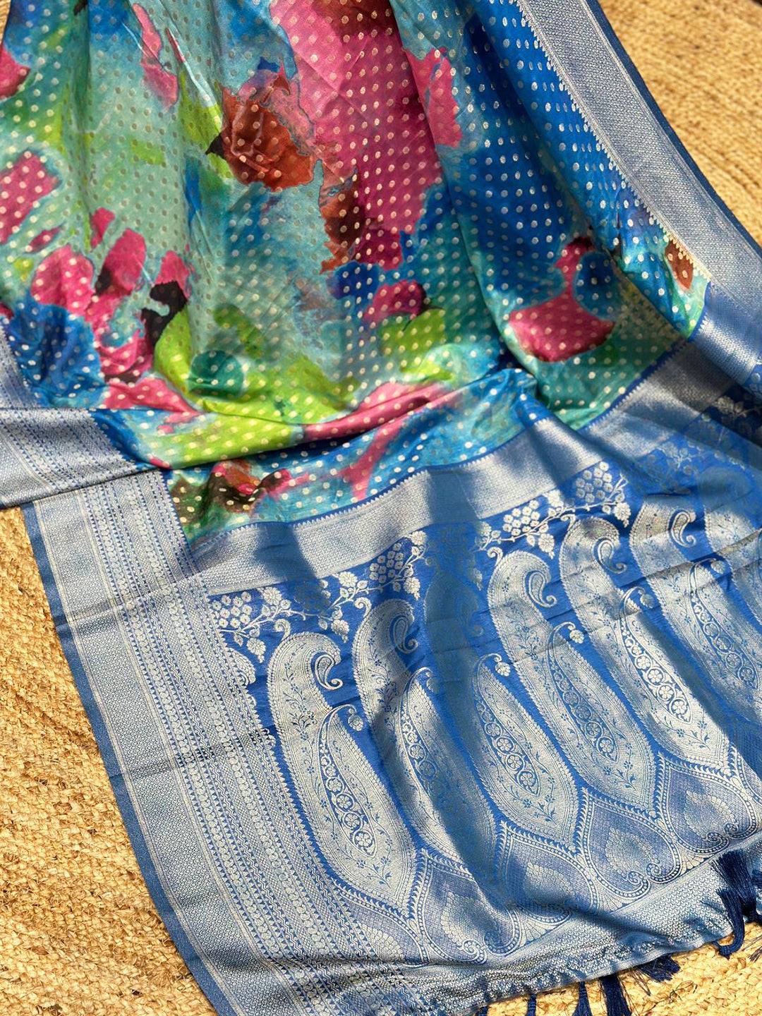 Dark Blue Banarasi Ombre Print Saree by My Store
