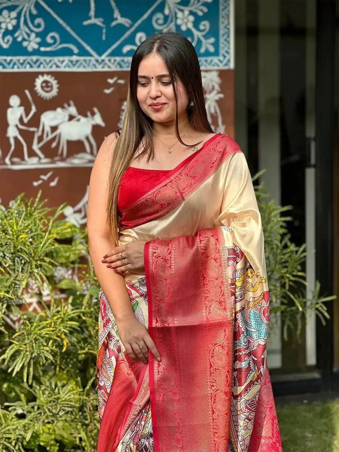 Soft Silk Kalamkari Digital Print Saree by My Store