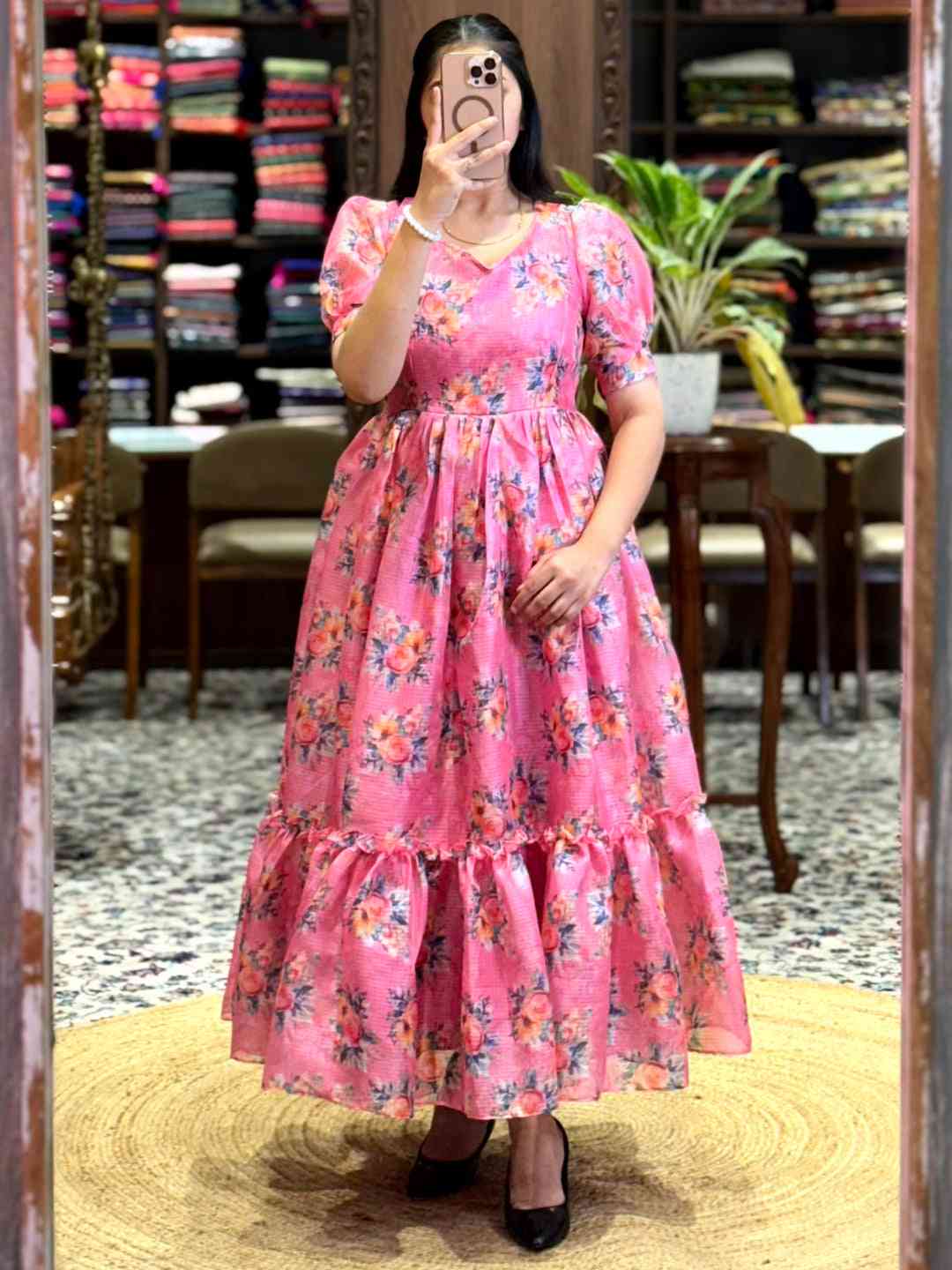 Pink Floral Print Midi Dress by My Store