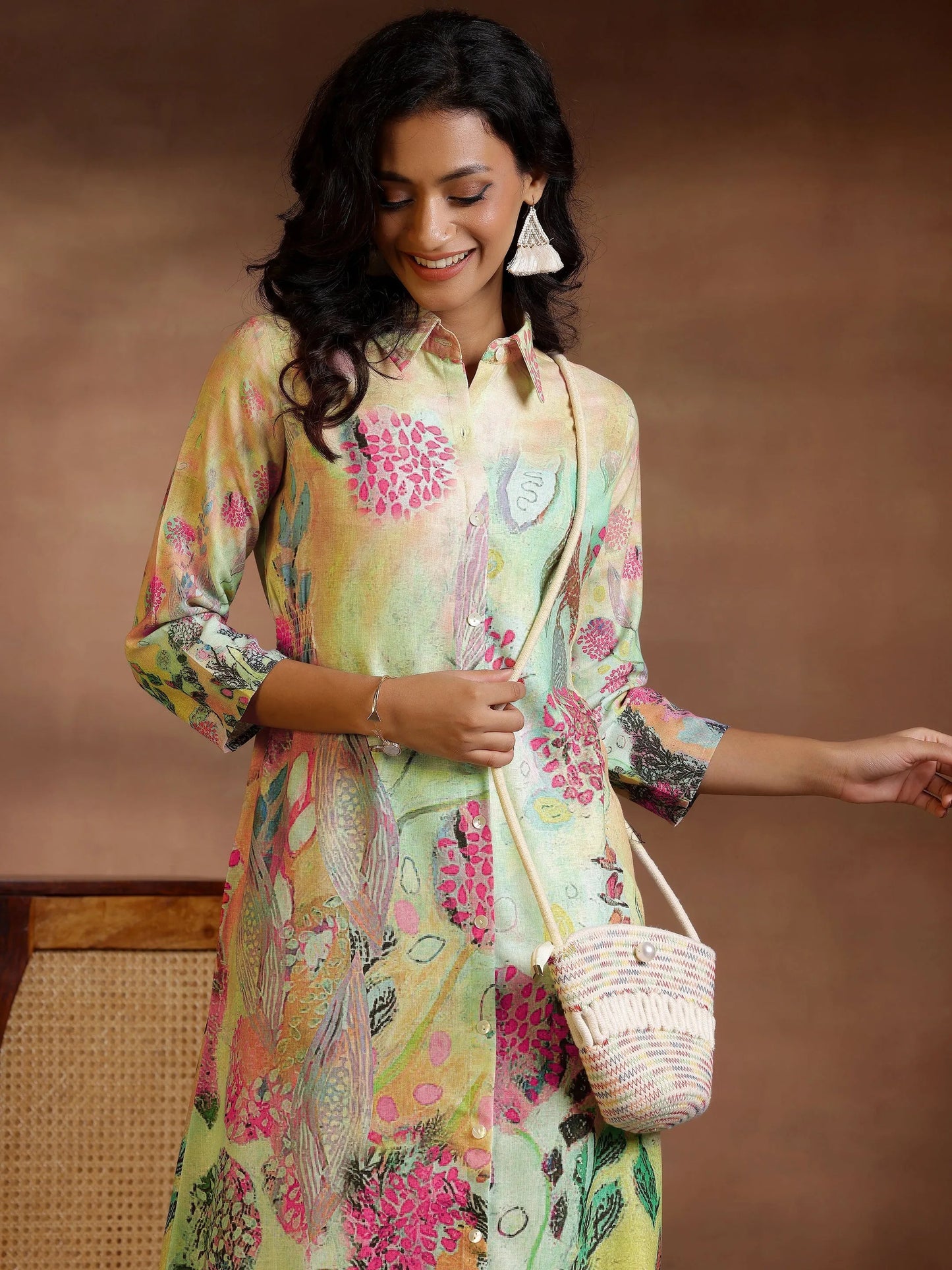 Multi Printed Cotton Blend Shirt Dress by My Store