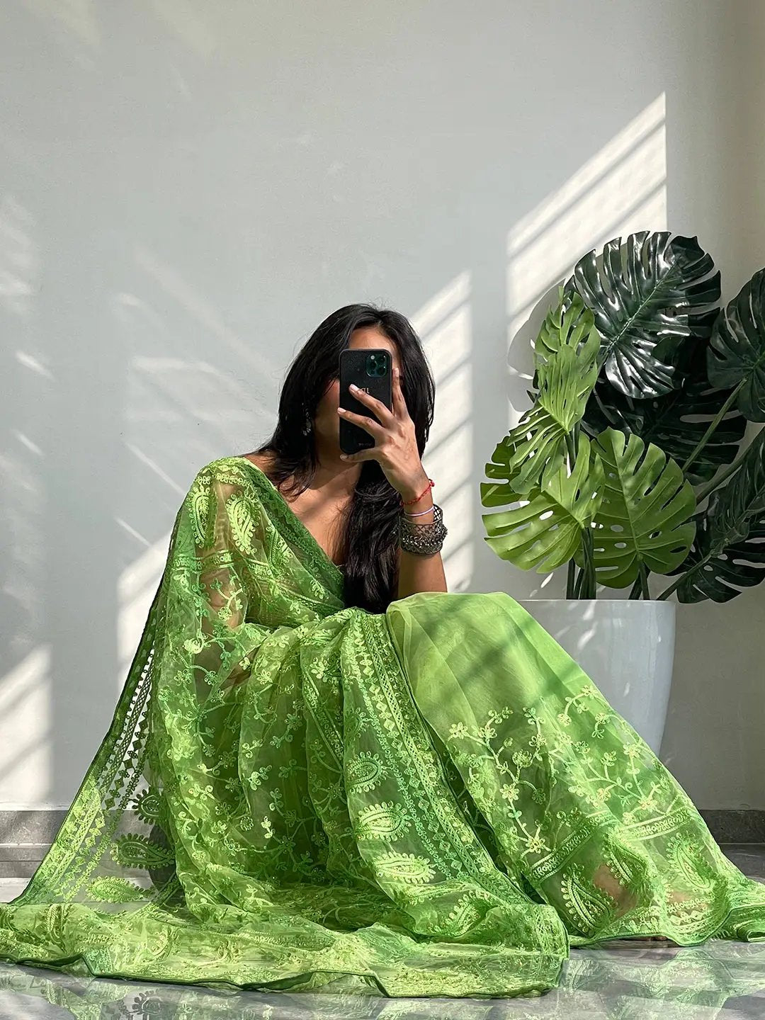 Elegant Saree Adorned with Ethnic Motifs, Intricate Threadwork, and Embellished Borders by My Store