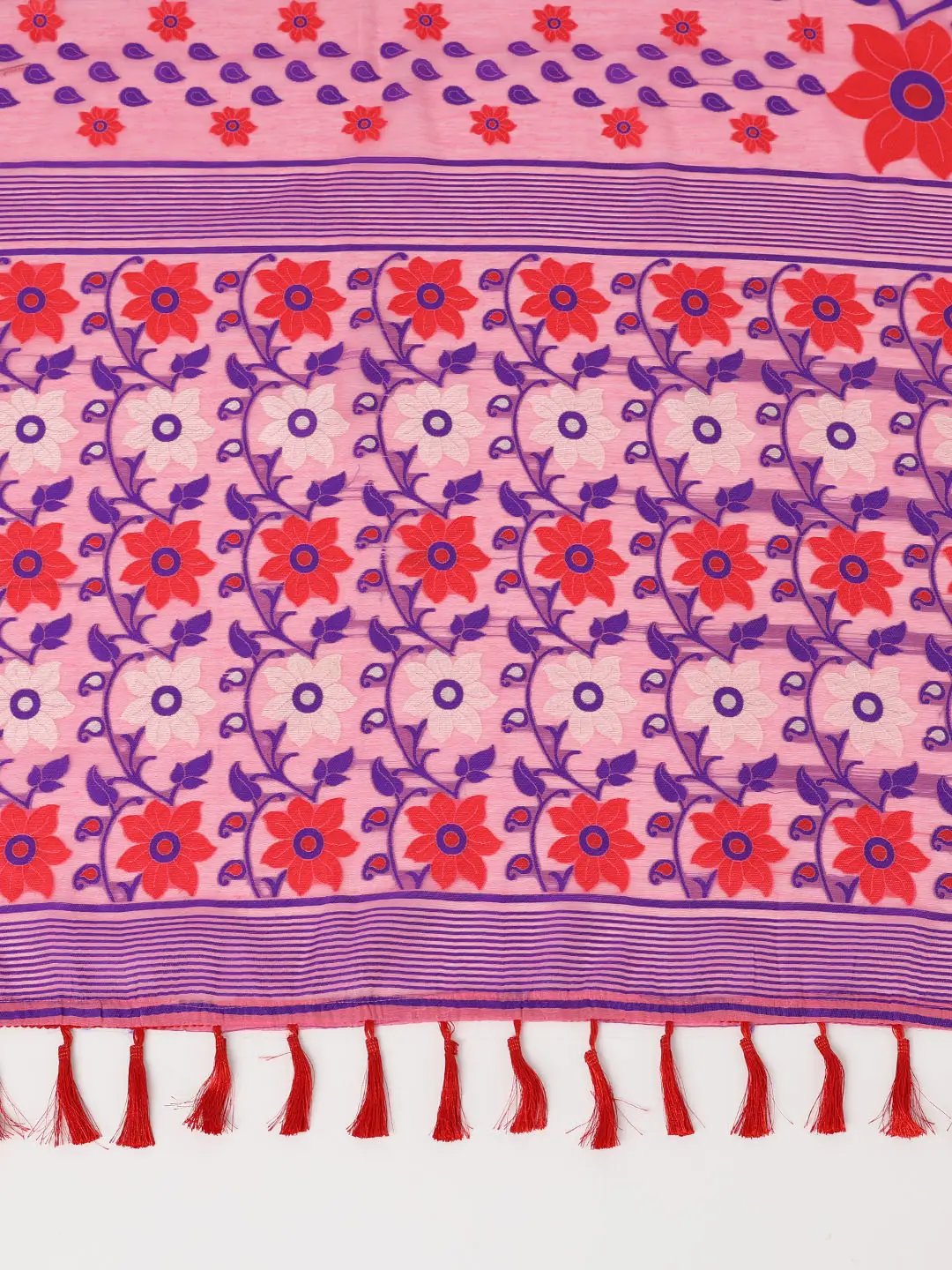Rose Pink Dhakai Jamdani Cotton Silk Saree by My Store