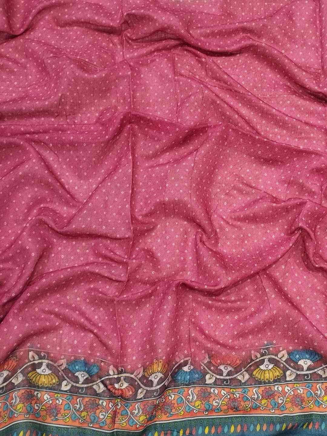 Linen Bandhej Kalamkari Digital Print Saree by My Store