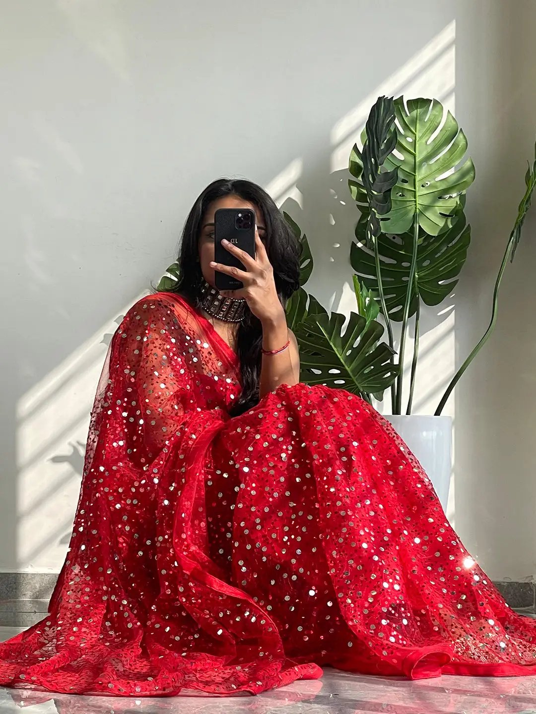 Beautiful Net Saree With Sequins Embroidery Work
